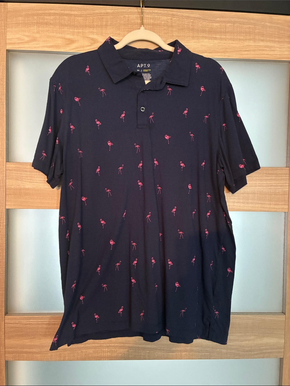 Apt. 9 Navy Polo with Pink Flamingo Motif